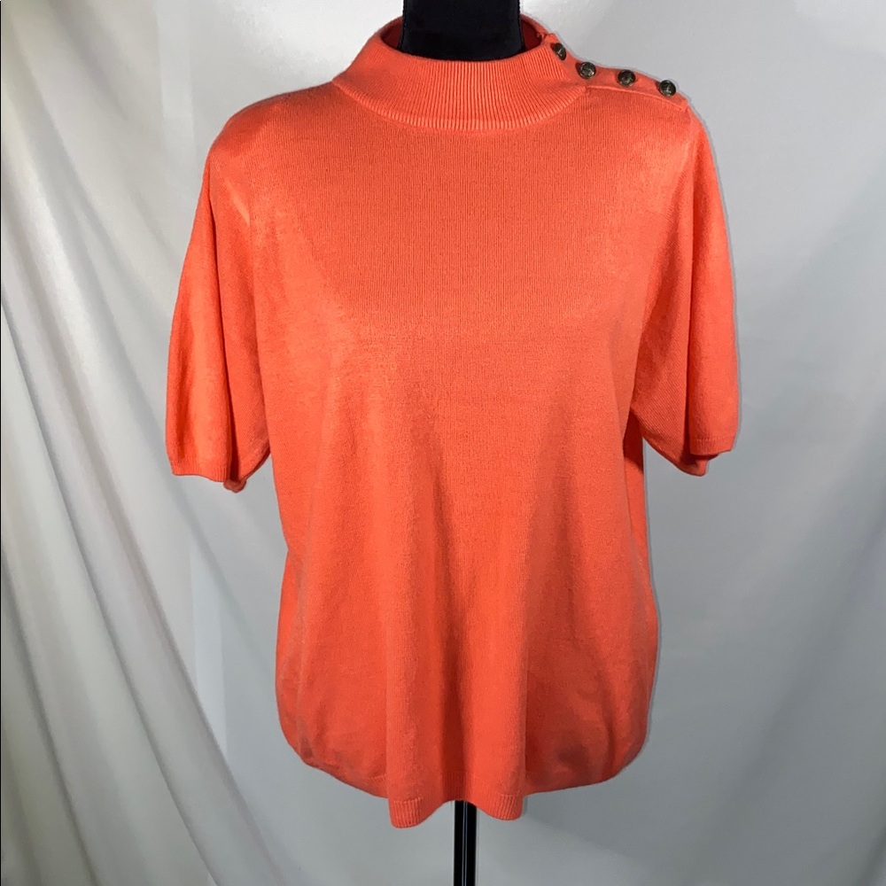 Vintage JP Collections Mock Turtleneck Orange Short Sleeve Sweater Top